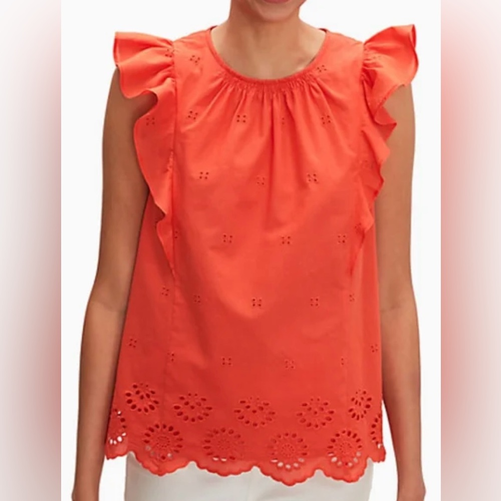 Kate Spade Coral Ruffled Eyelet Blouse